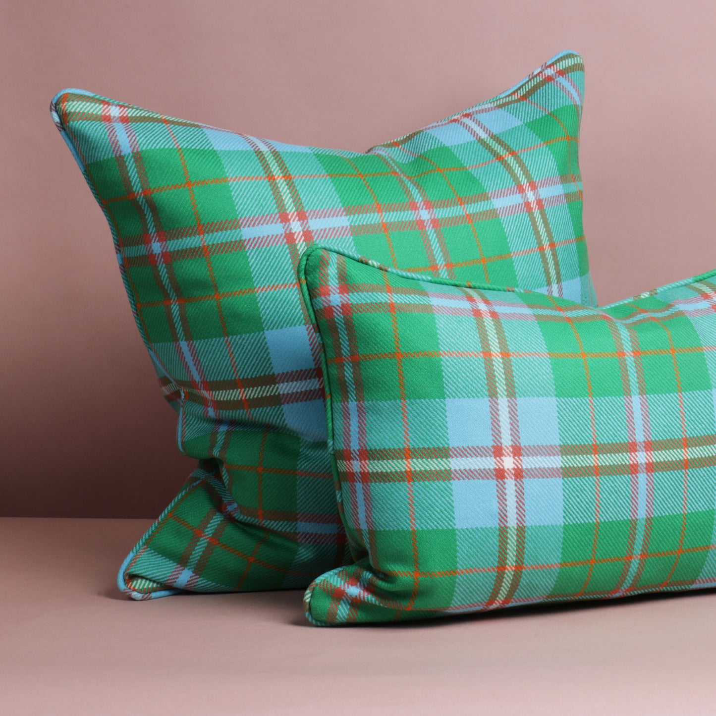 Large Check Lambswool Cushion - Apple