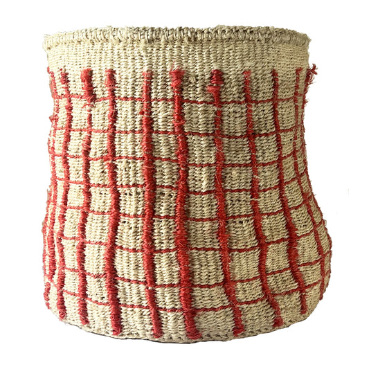 Red Check Woven Basket - Large