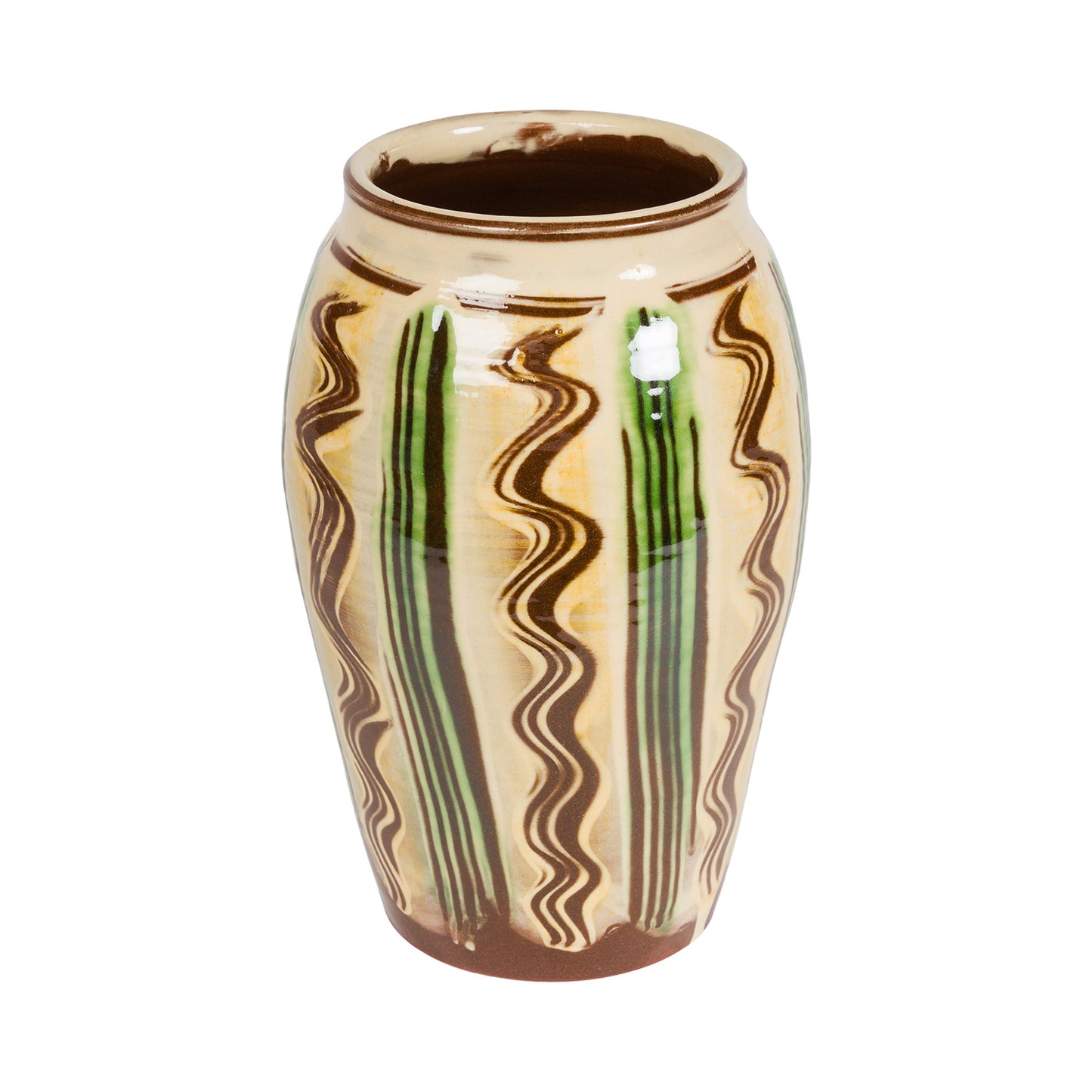Slipware Vase - Cream/Green