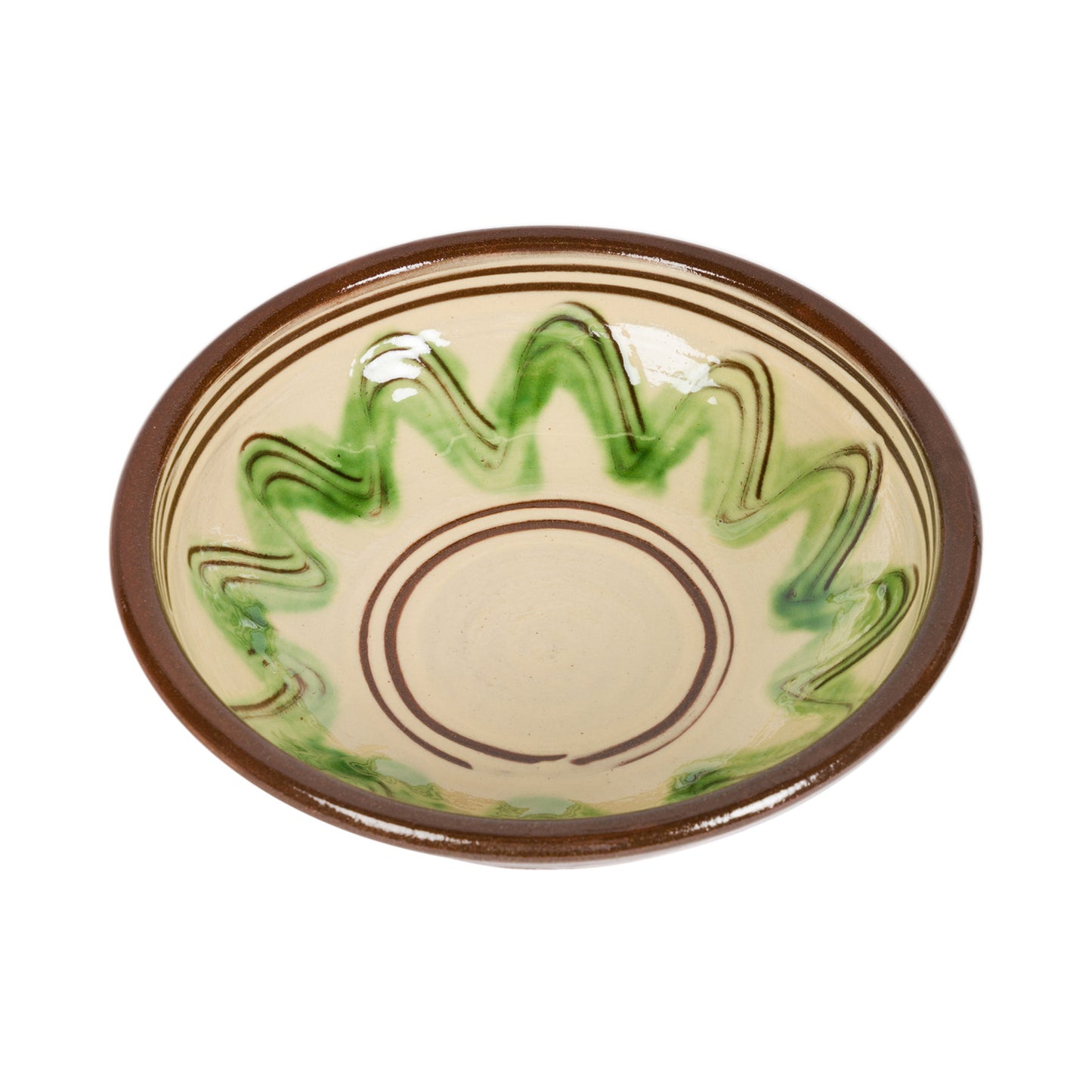 Slipware Pasta Bowl - Green/Cream