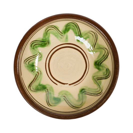 Slipware Pasta Bowl - Green/Cream