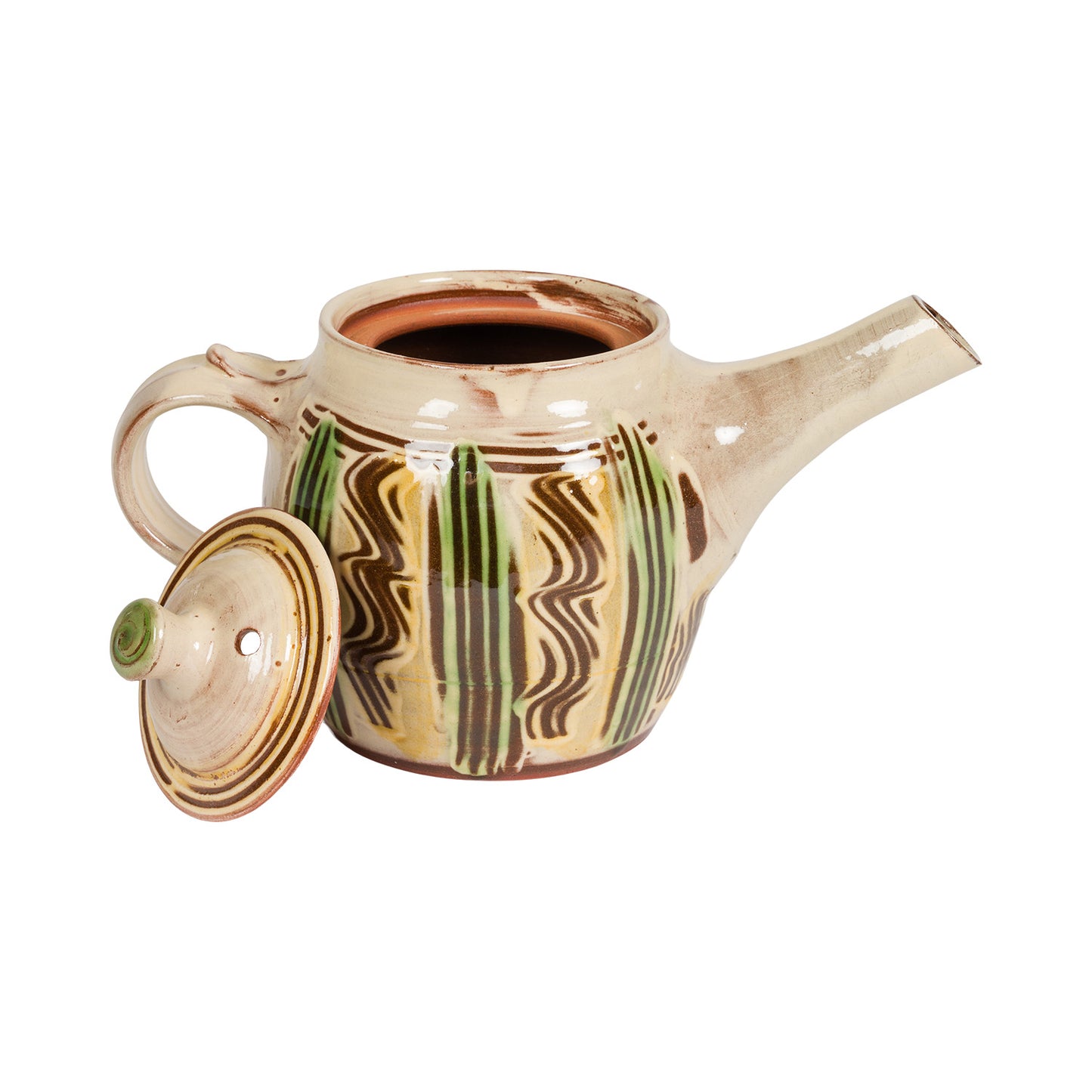 Slipware Teapot 1.5 Pint - Cream/Green