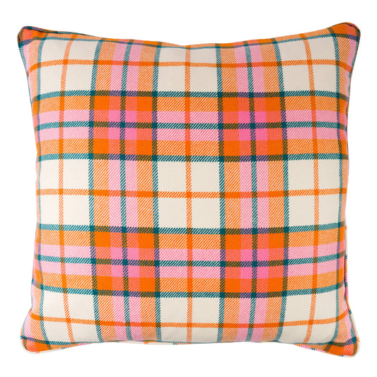 Large Check Lambswool Cushion - Strawberry