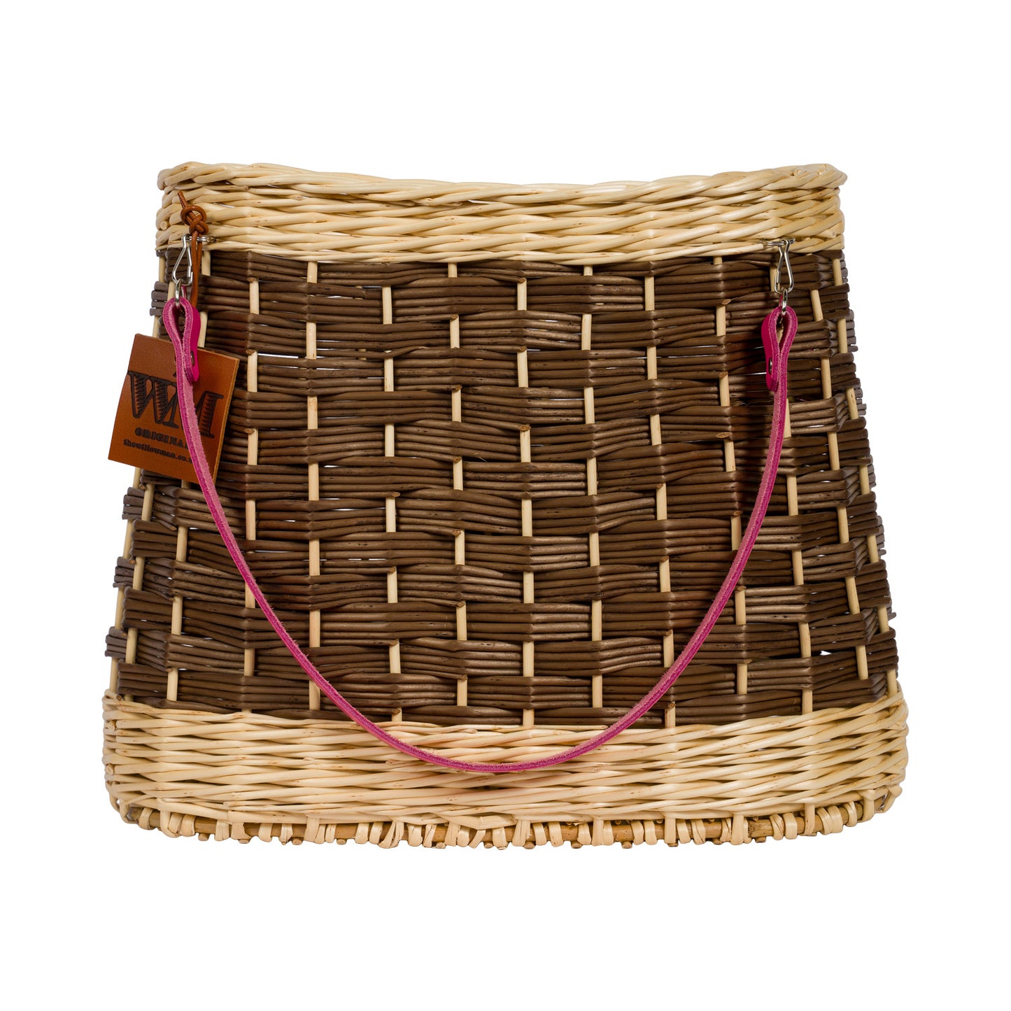 Two-Tone Willow Basket With Pink Leather Straps