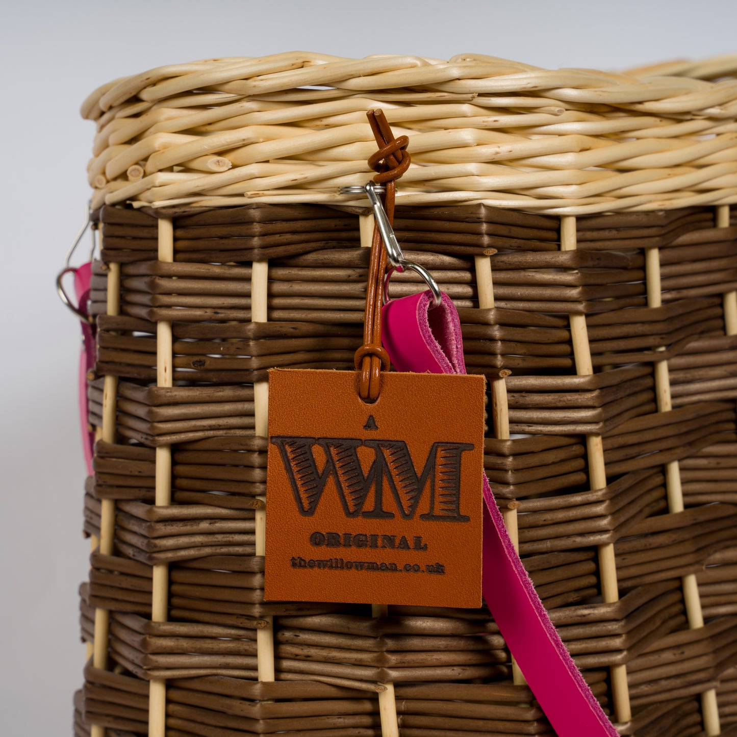 Two-Tone Willow Basket With Pink Leather Straps