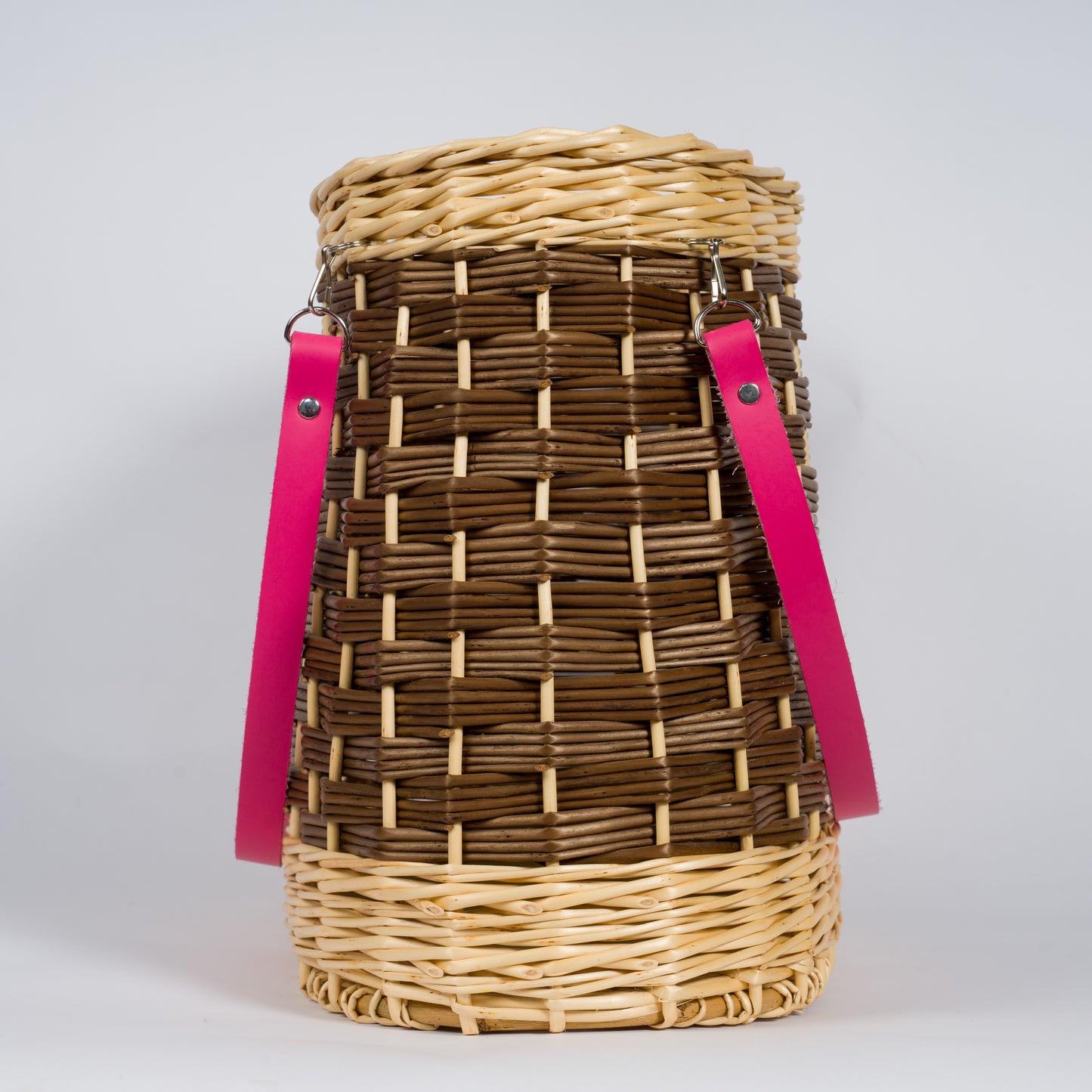 Two-Tone Willow Basket With Pink Leather Straps