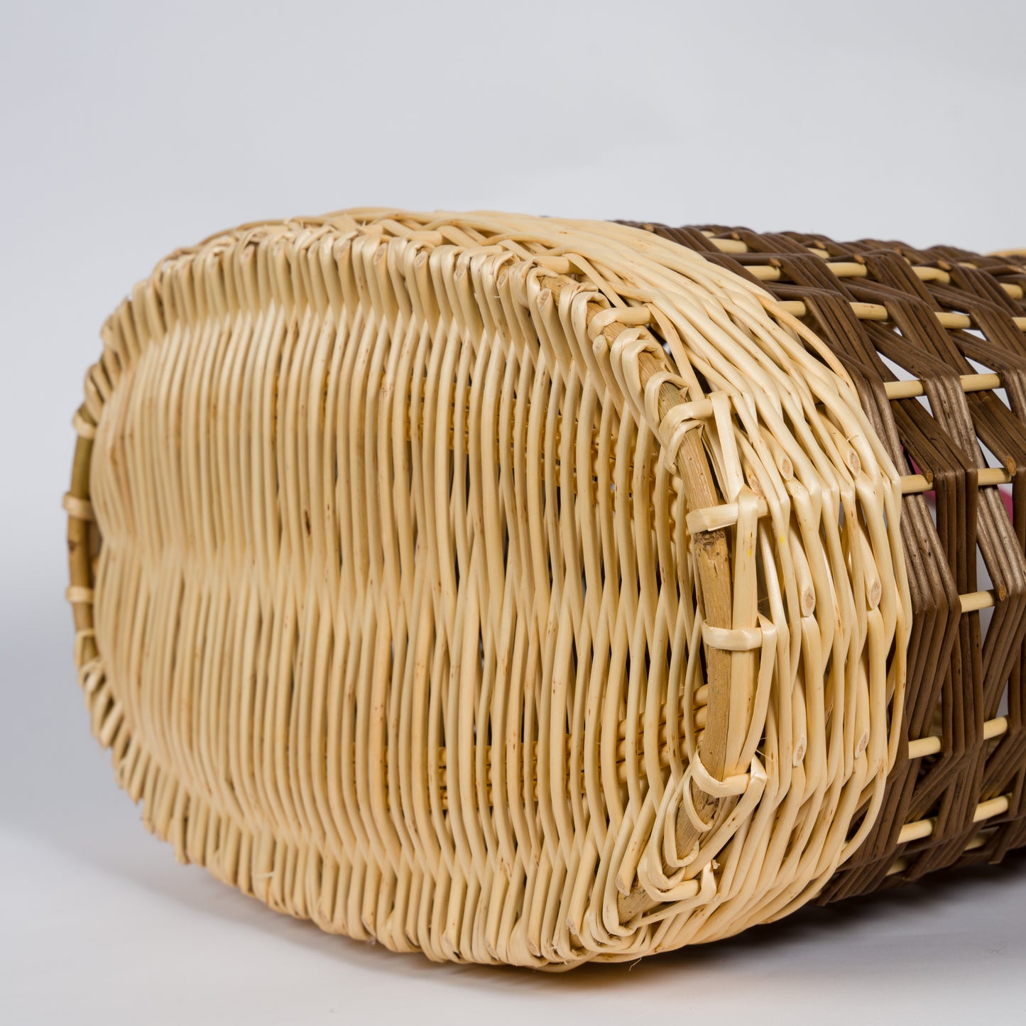 Two-Tone Willow Basket With Pink Leather Straps