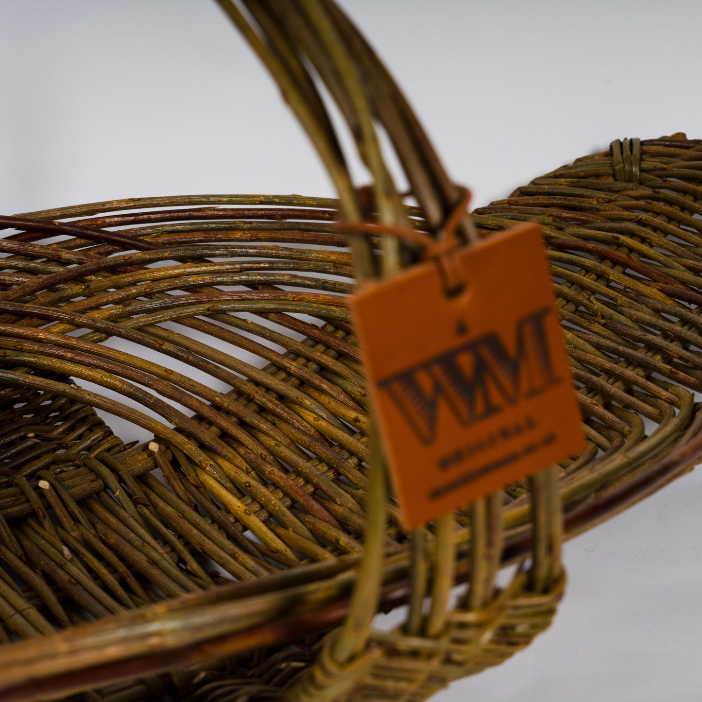 Willow Flat Flower Basket with Blue Handle