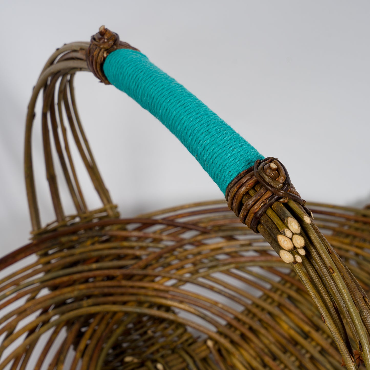 Willow Flat Flower Basket with Blue Handle