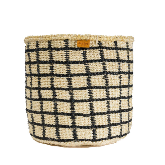 Black Check Woven Basket - Medium