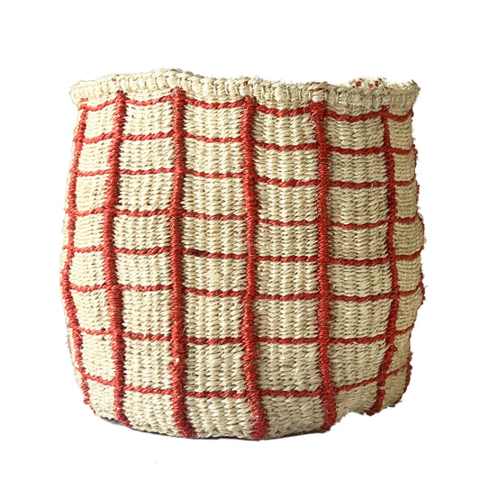 Red Check Woven Basket - Medium