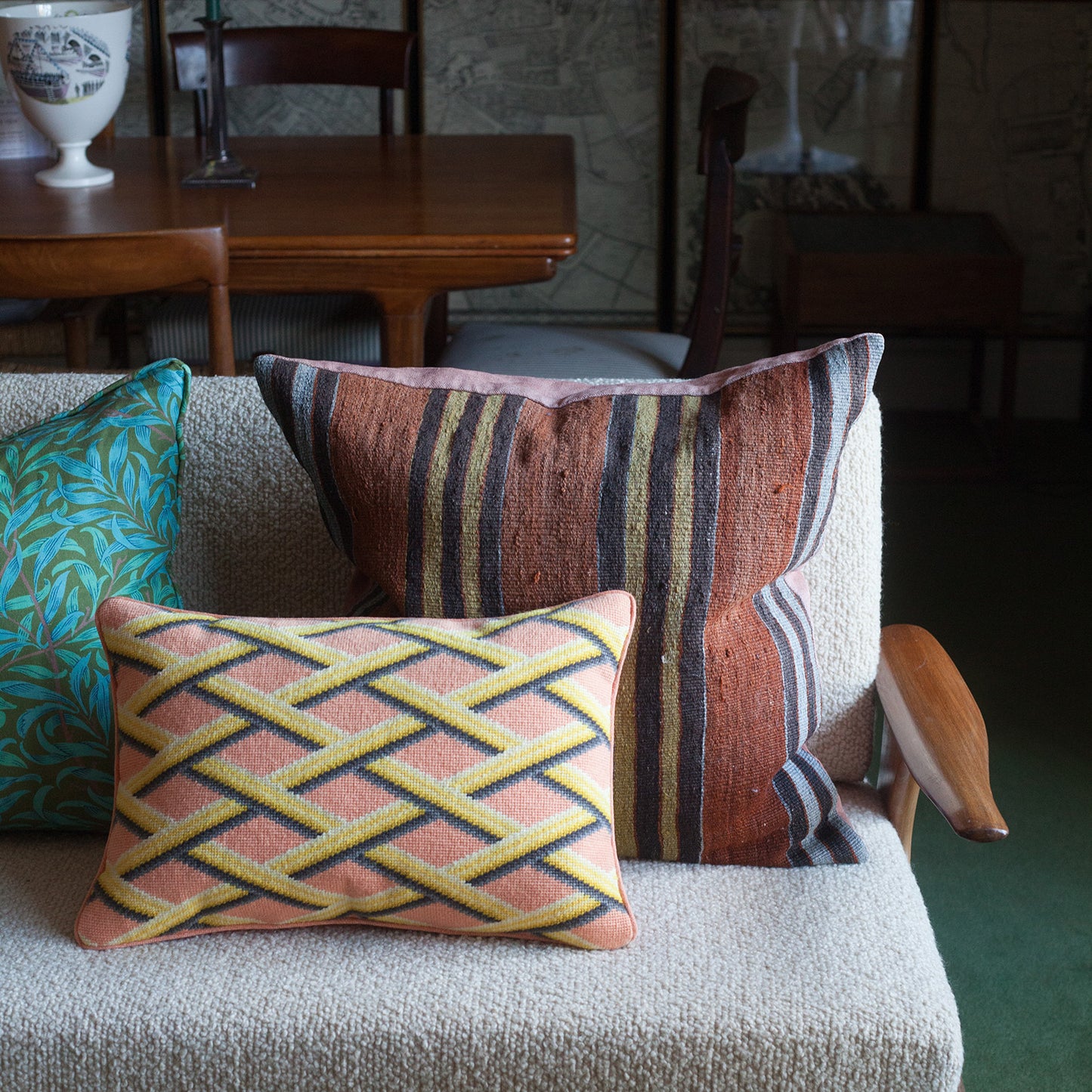 'Trellis Work' needlepoint cushion - Apricot.