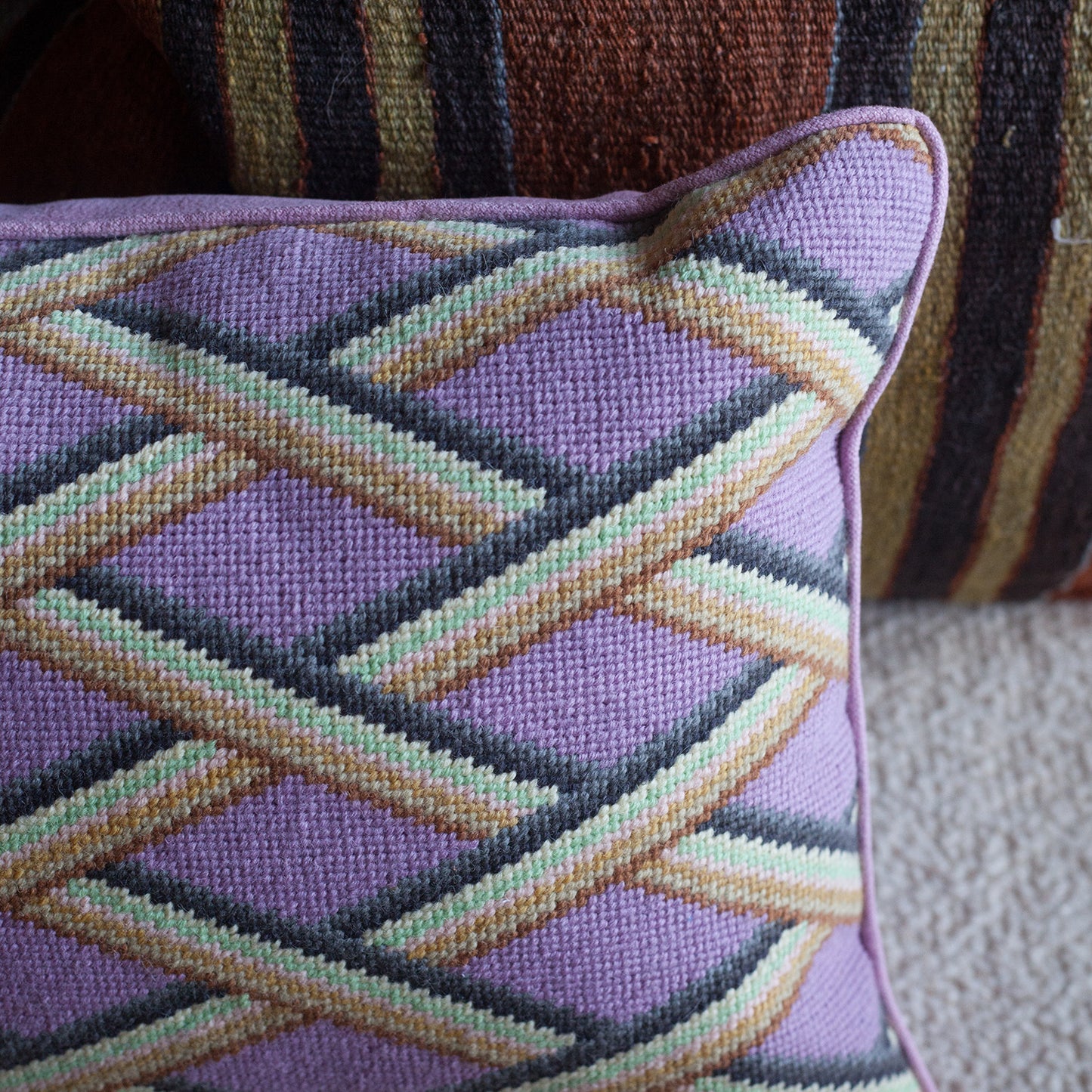 'Trellis Work' needlepoint cushion - Lilac