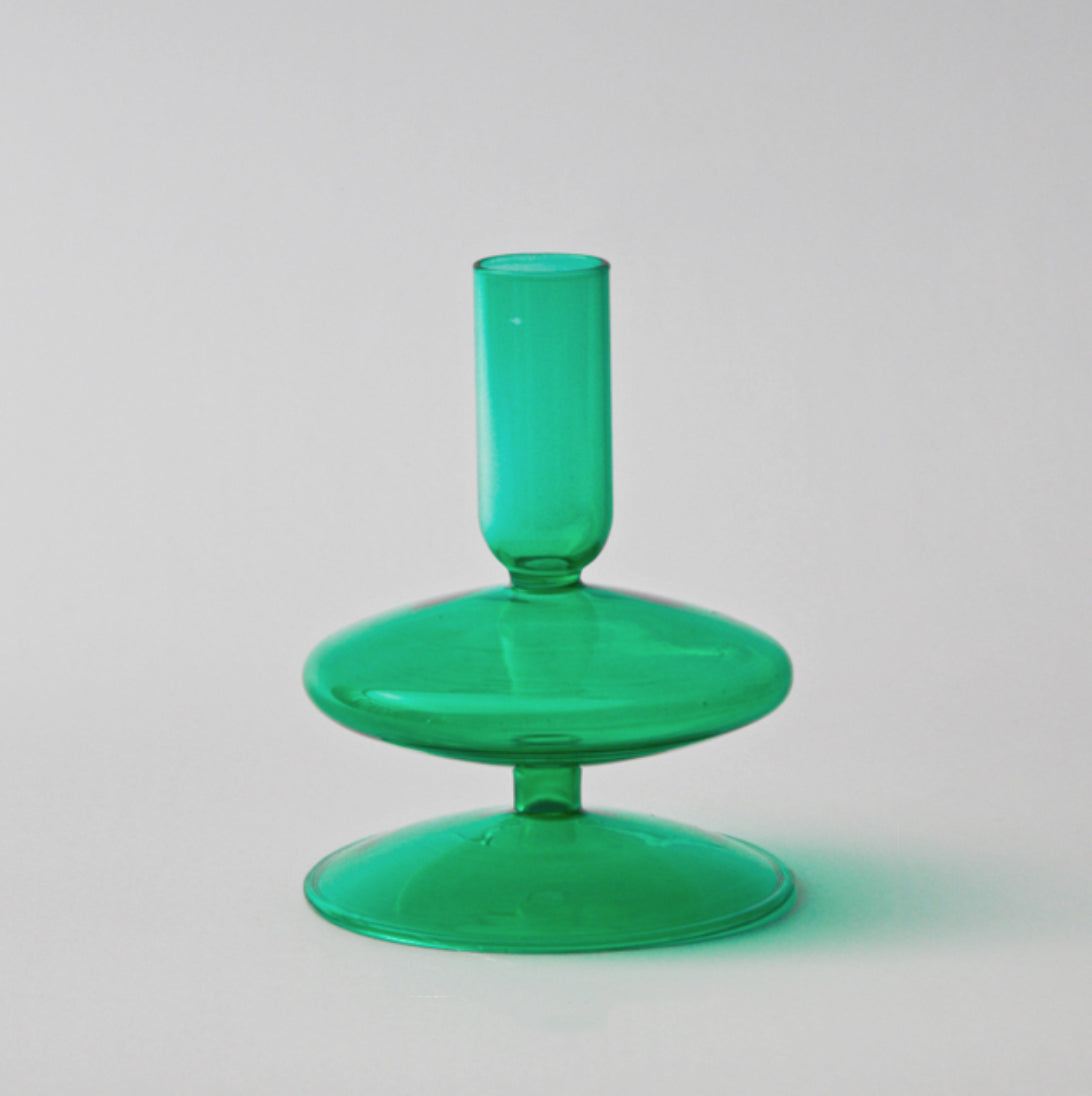 Green Glass Candle Stick / Vase