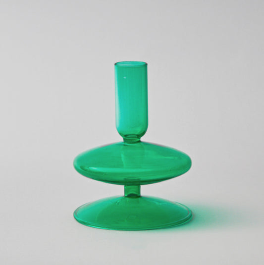 Green Glass Candle Stick / Vase