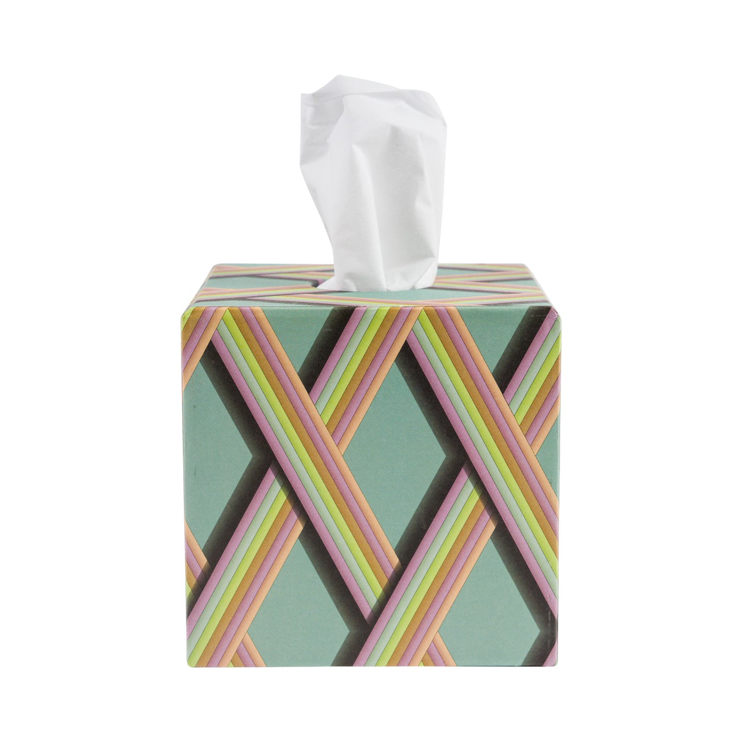 Tissue Box - Teal Trellis Work