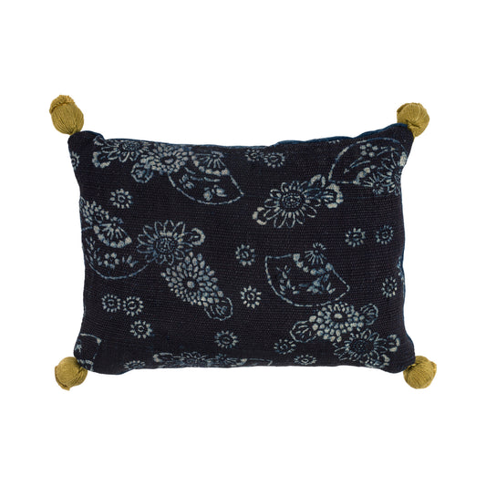 19th Century Japanese Wax Resist Fabric Lavender Pillow - L