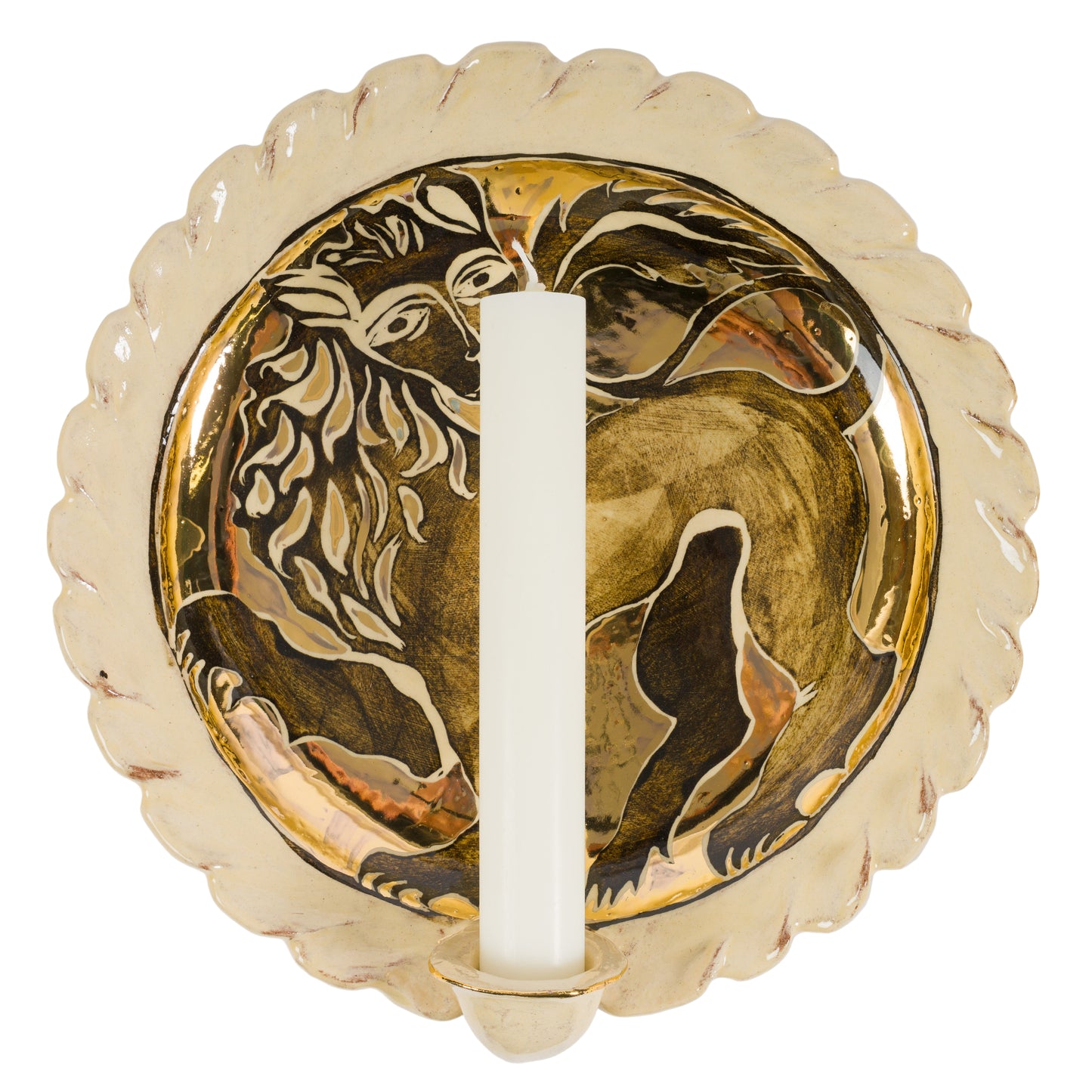 Rope Edged Golden Lion Candle Sconce