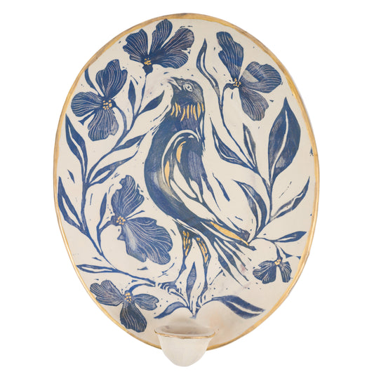 Blue Glaze Bird Candle Sconce
