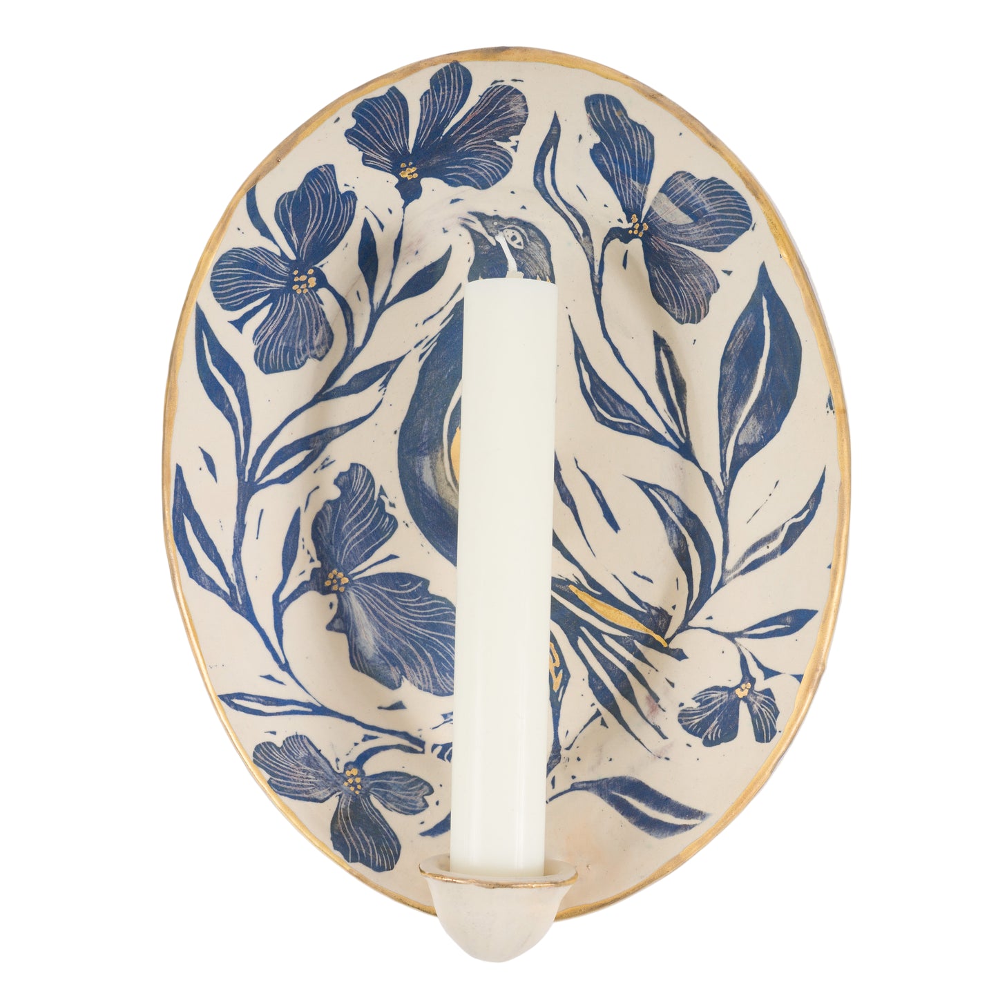 Blue Glaze Bird Candle Sconce