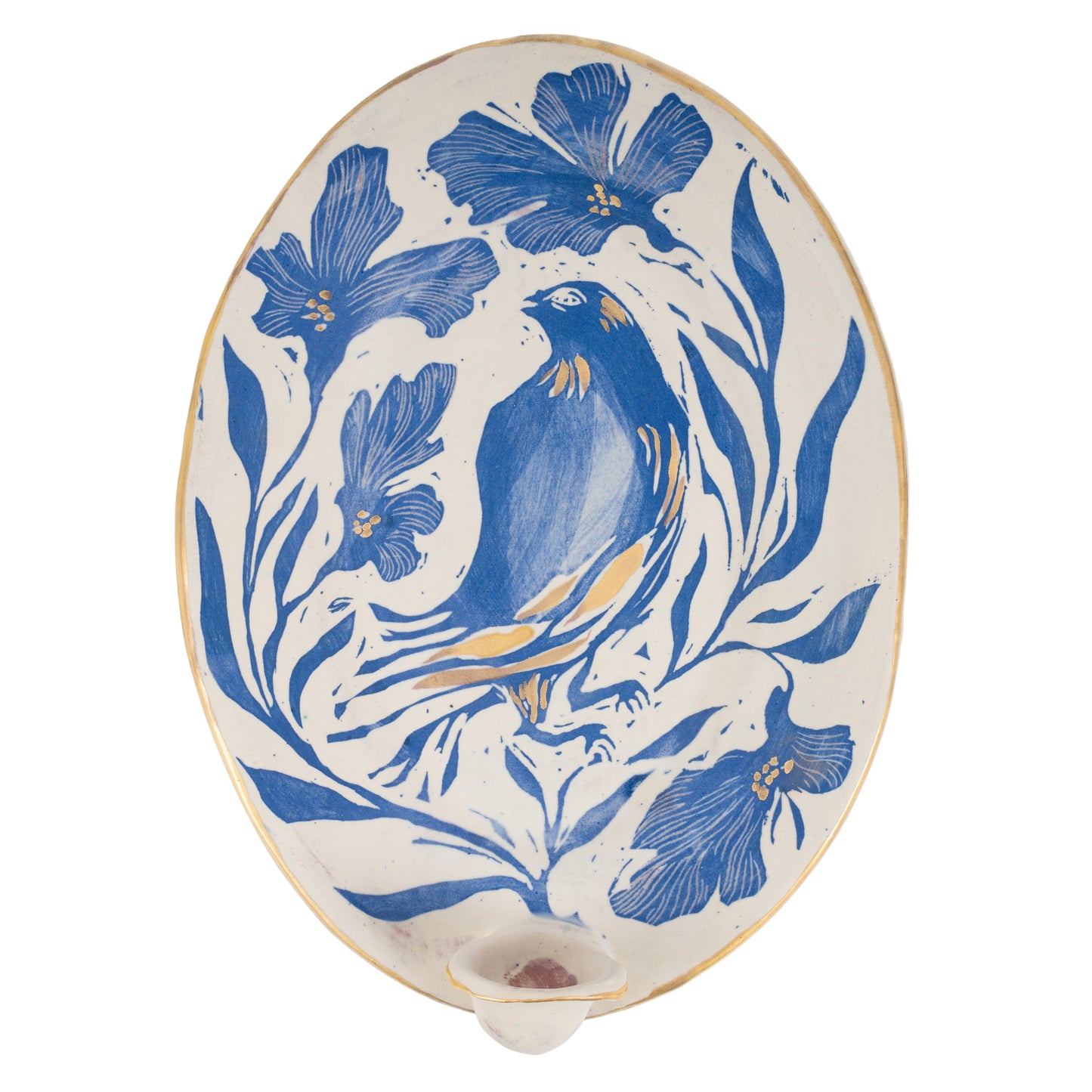 Blue Glaze Bird Candle Sconce