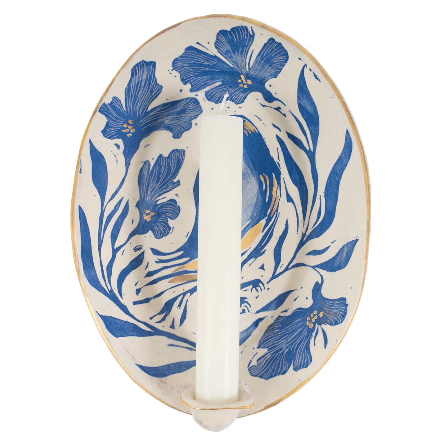 Blue Glaze Bird Candle Sconce