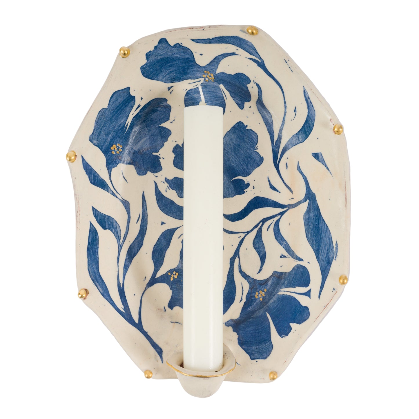 Geometric Blue Floral Candle Sconce