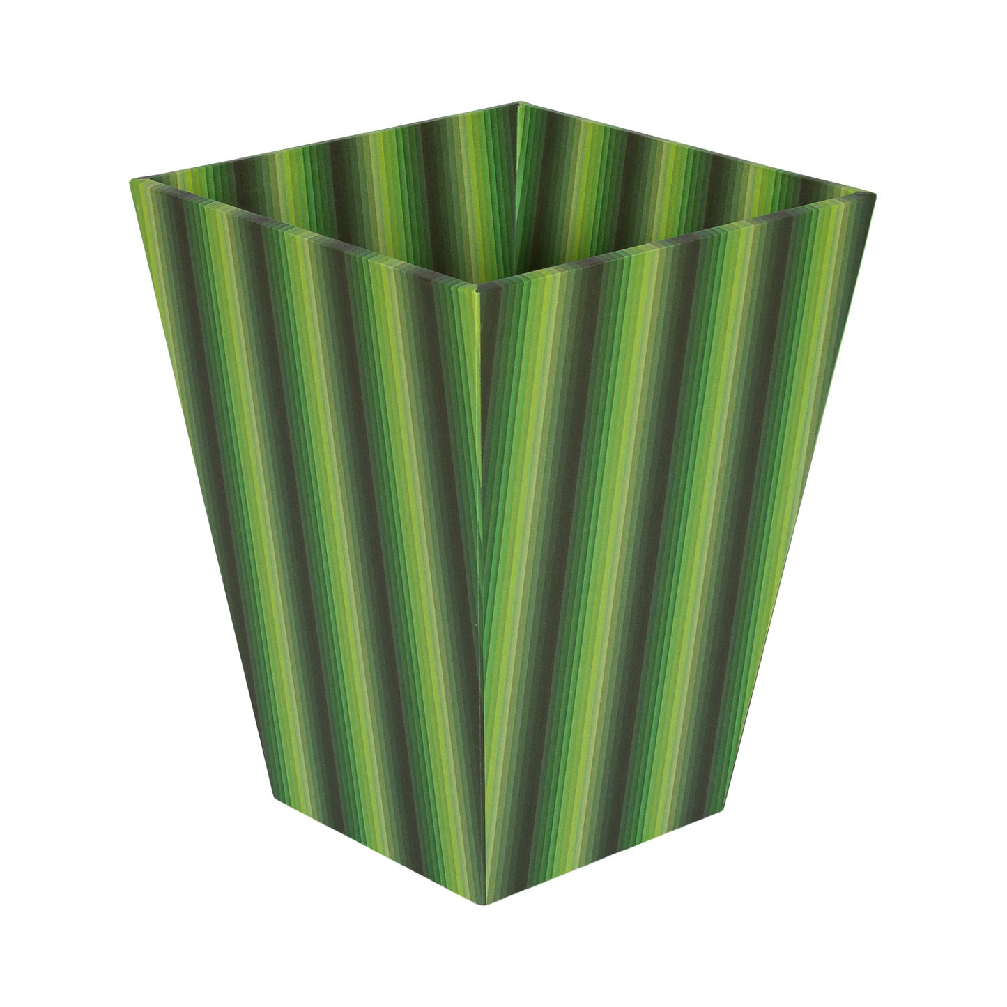 Waste Paper Bin - Undulating Stripes in Green