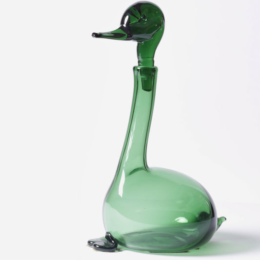 Empoli Verde Glass Duck Decanter, Italy c.1960s