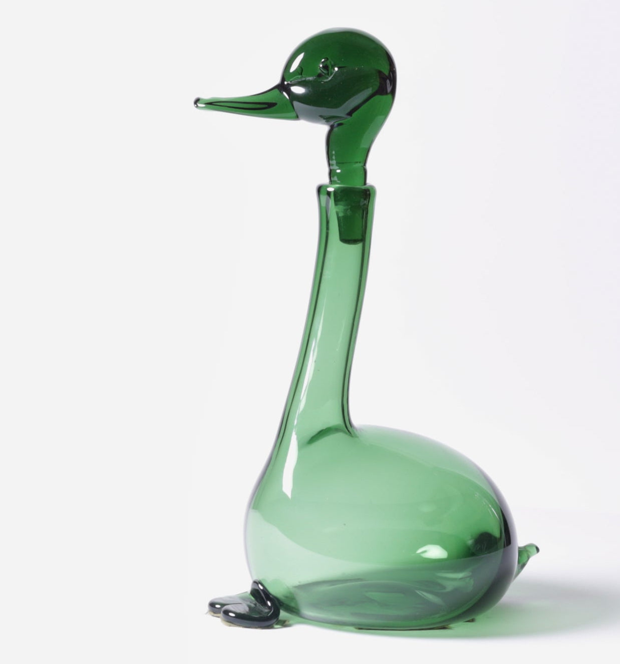 Empoli Verde Glass Duck Decanter, Italy c.1960s