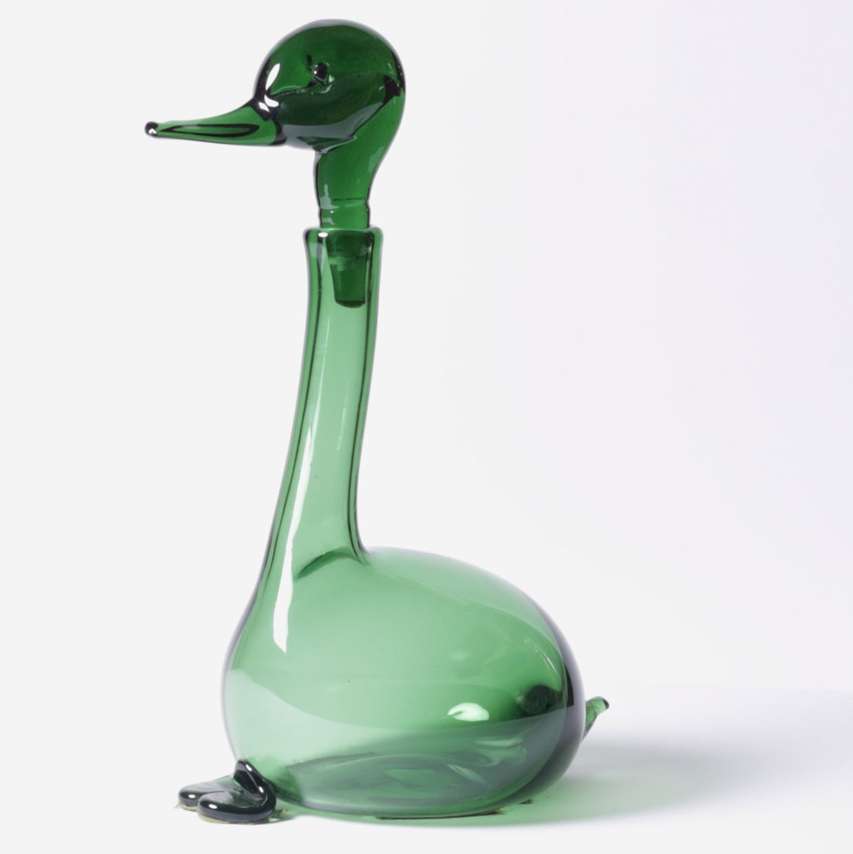 Empoli Verde Glass Duck Decanter, Italy c.1960s