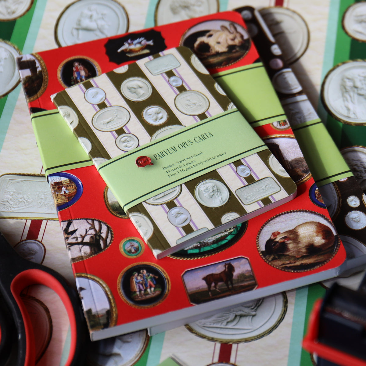 Micromosaics on Red Digest-Sized Notebook
