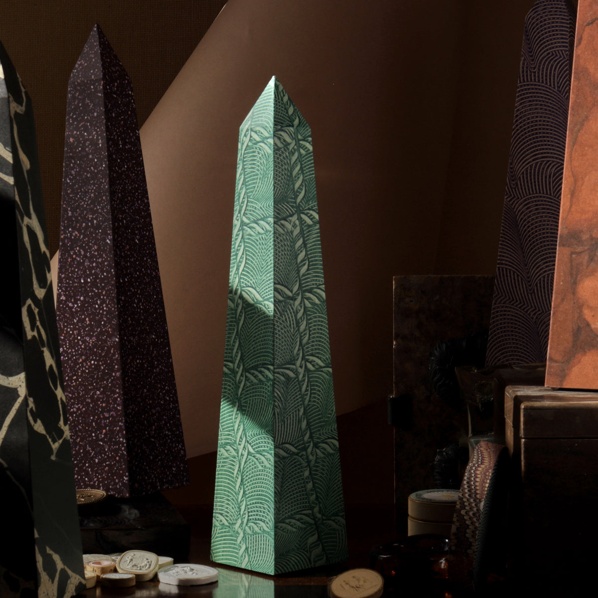 15" Obelisk - Green Paste Paper