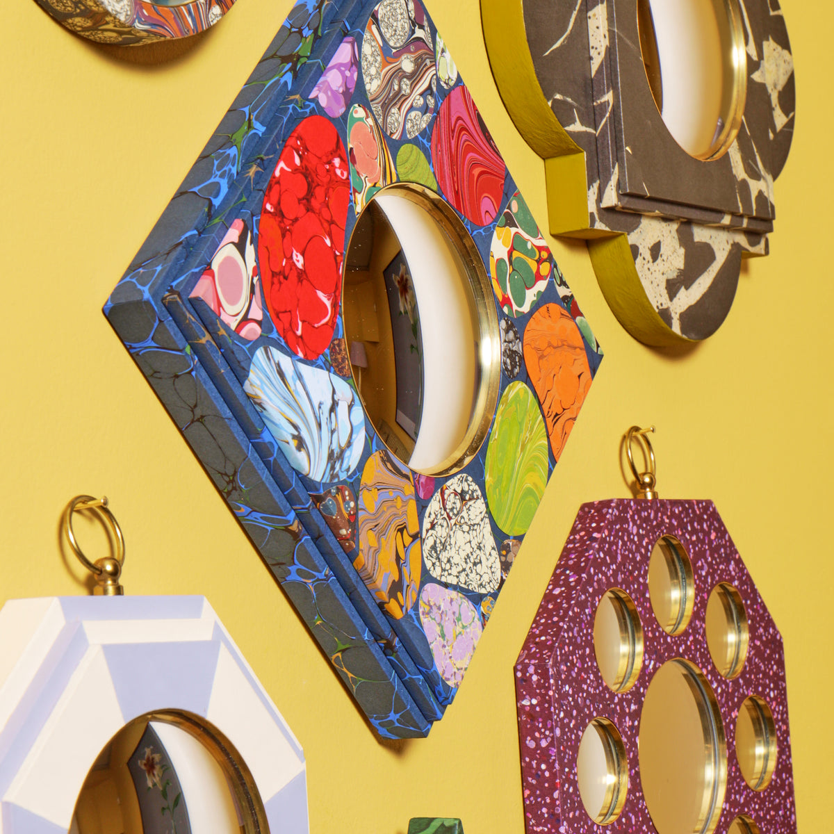 Octagonal Mirror with Multiple Concave Mirrors - Imperial Porphyry