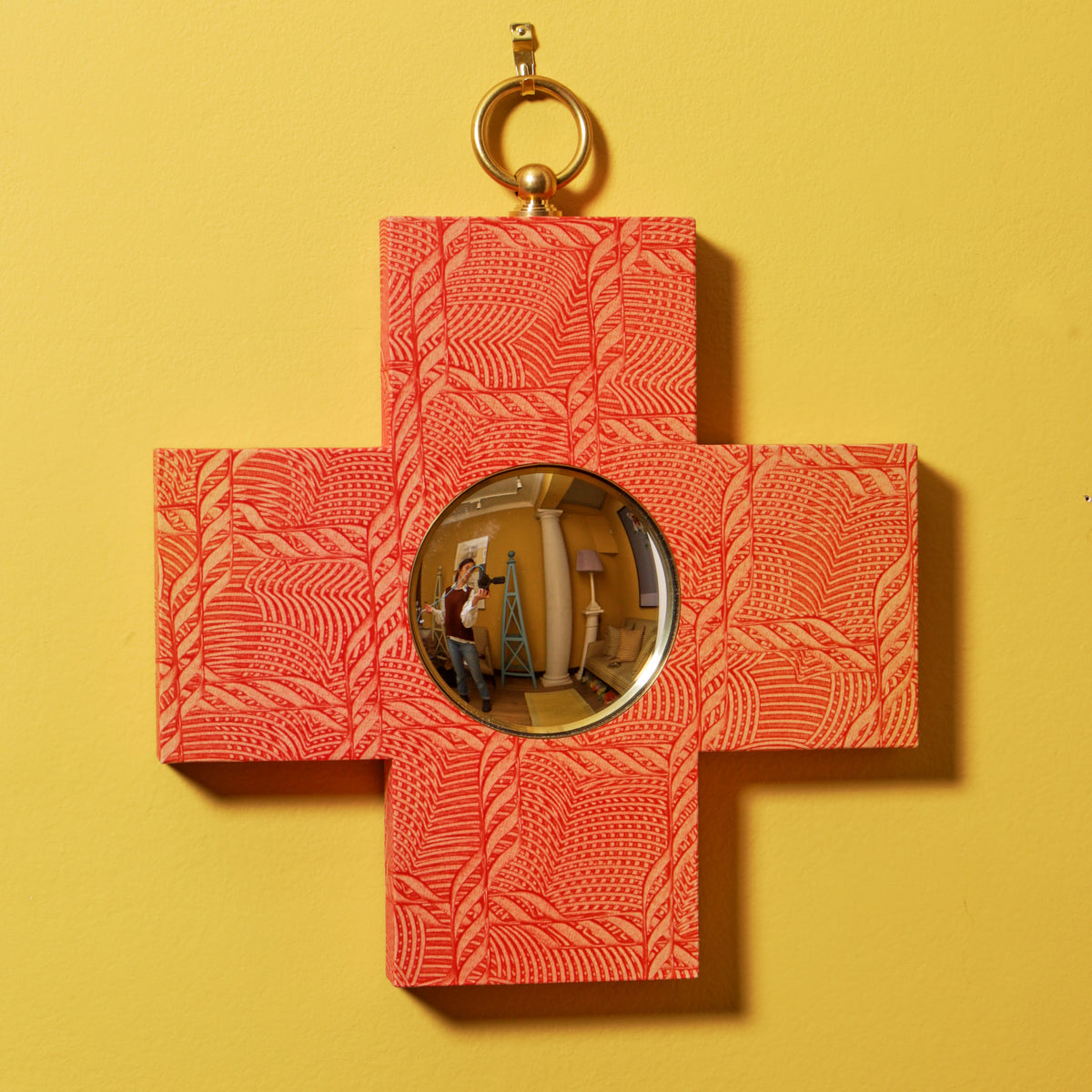 Square Cross Mirror - Red Paste Paper