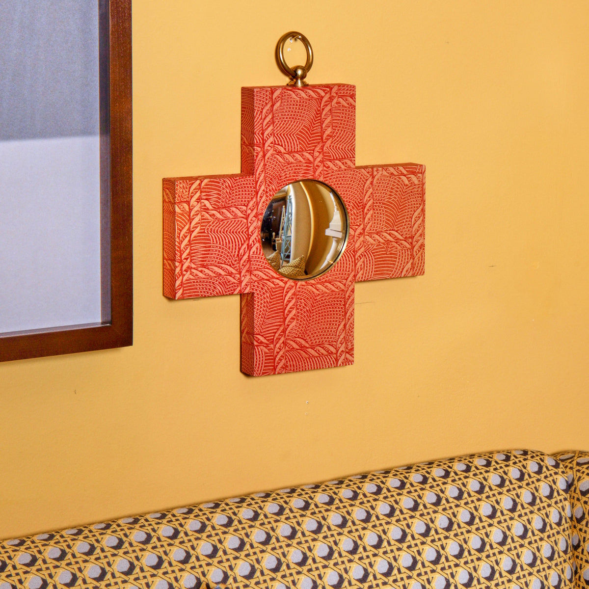 Square Cross Mirror - Red Paste Paper