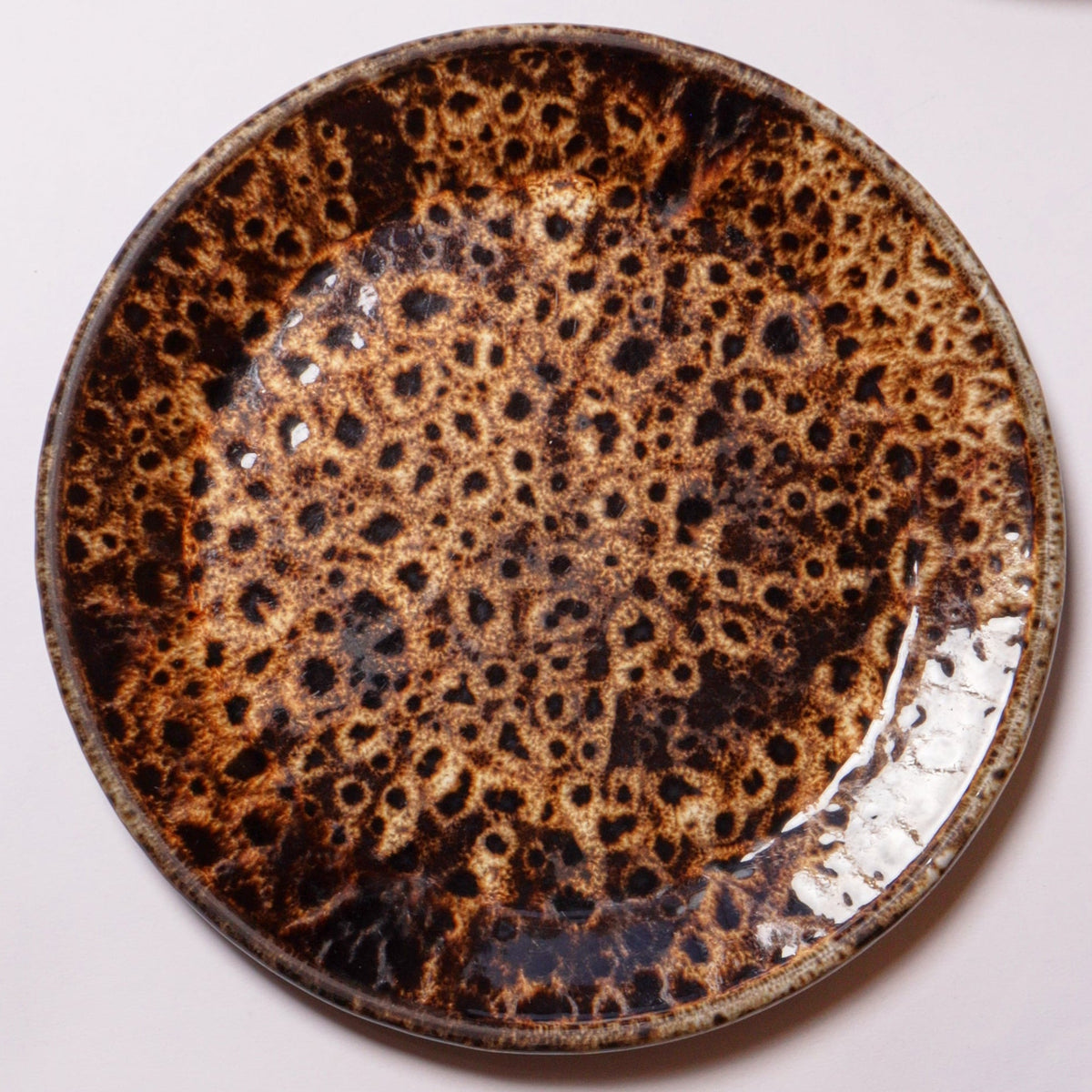 Vintage 1970's Foster's Pottery Honeycomb Drip Glaze Dinner Plate