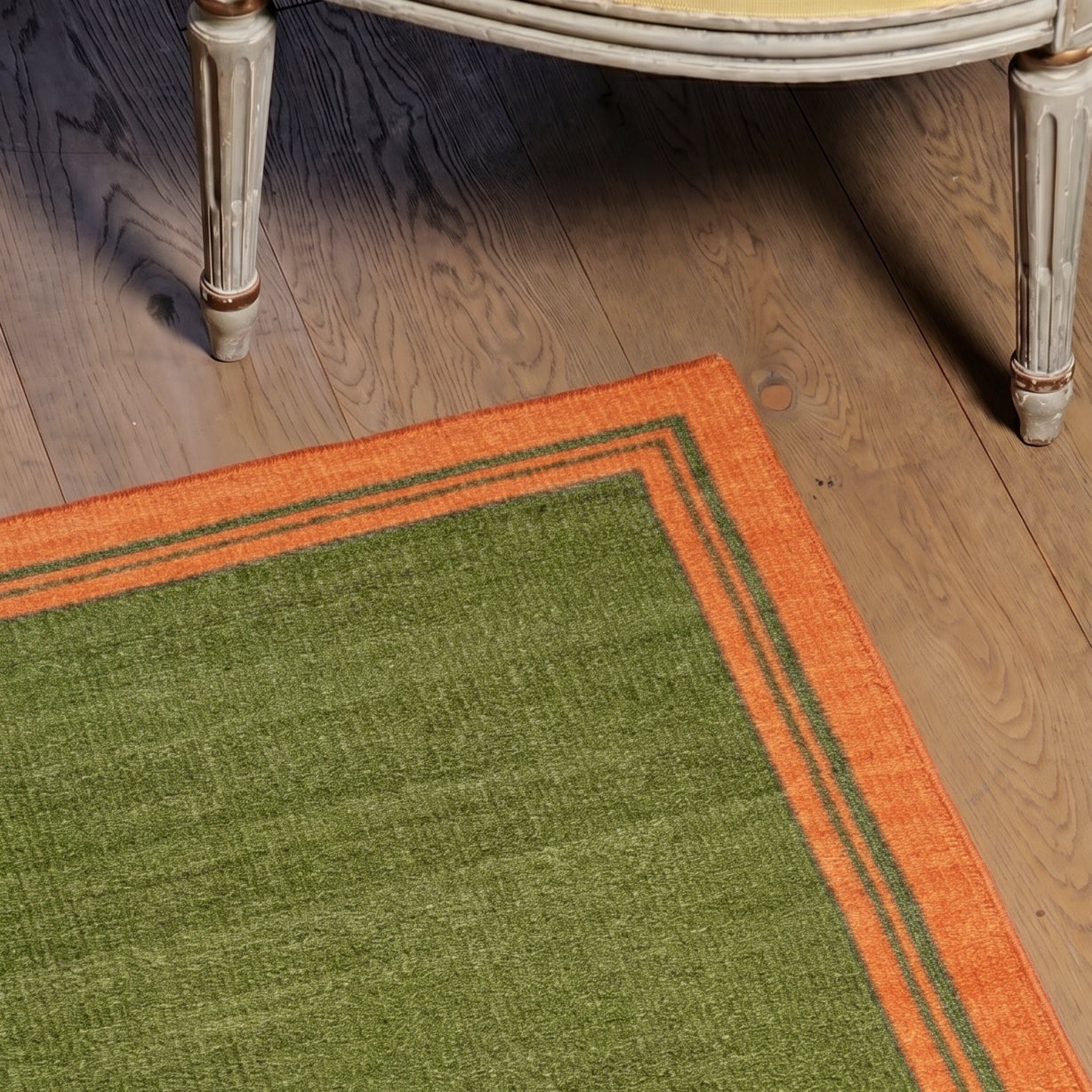 Green & Burnt Orange Borders Reversible Rug