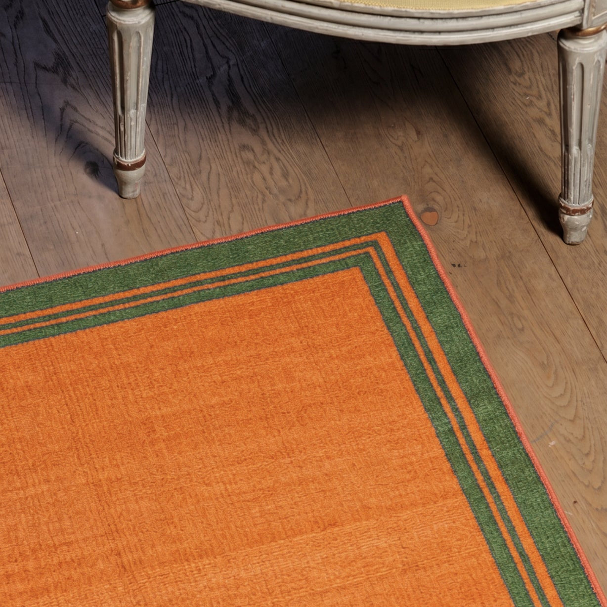 Green & Burnt Orange Borders Reversible Rug