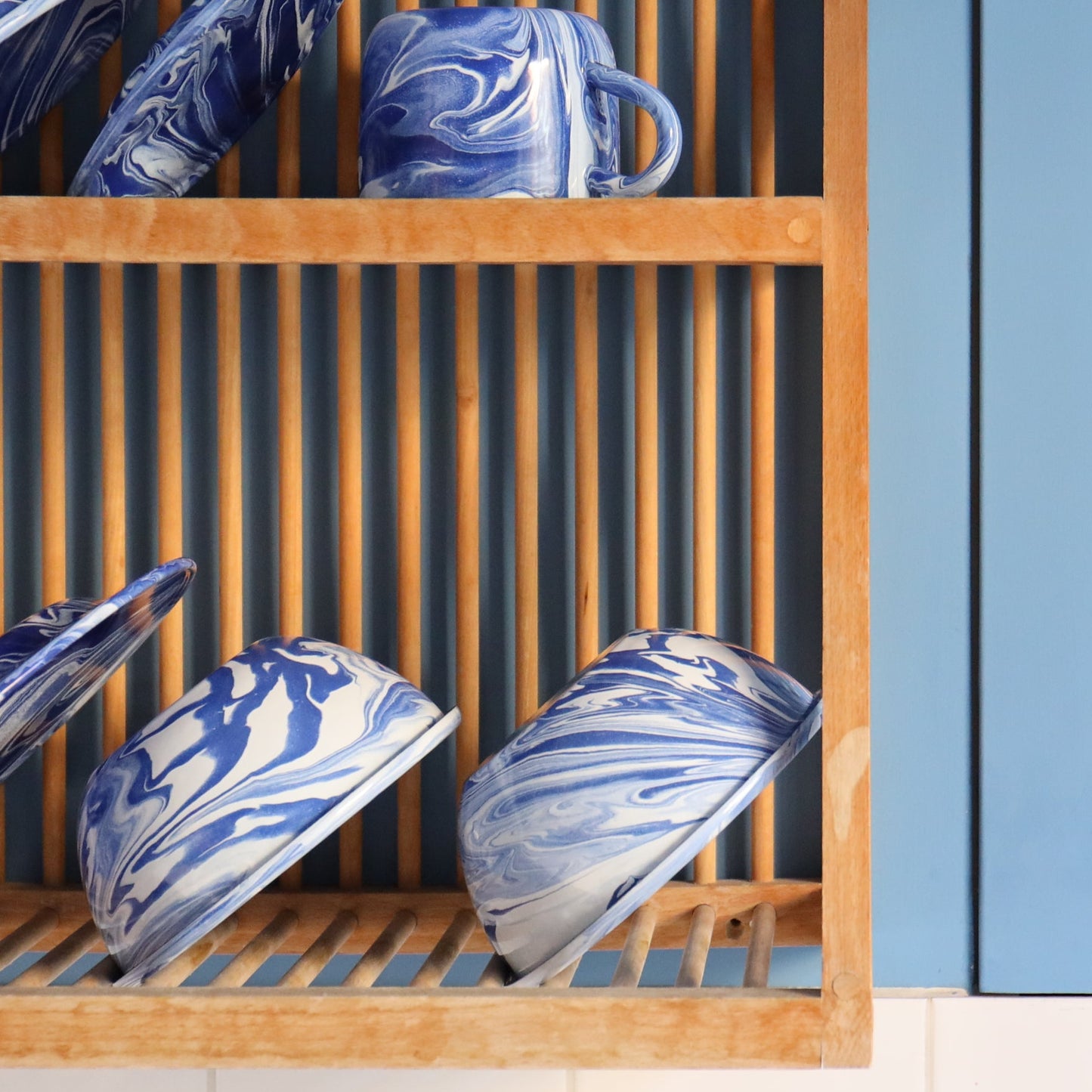 Hand Marbled  Enamelware Dining Set - Blue