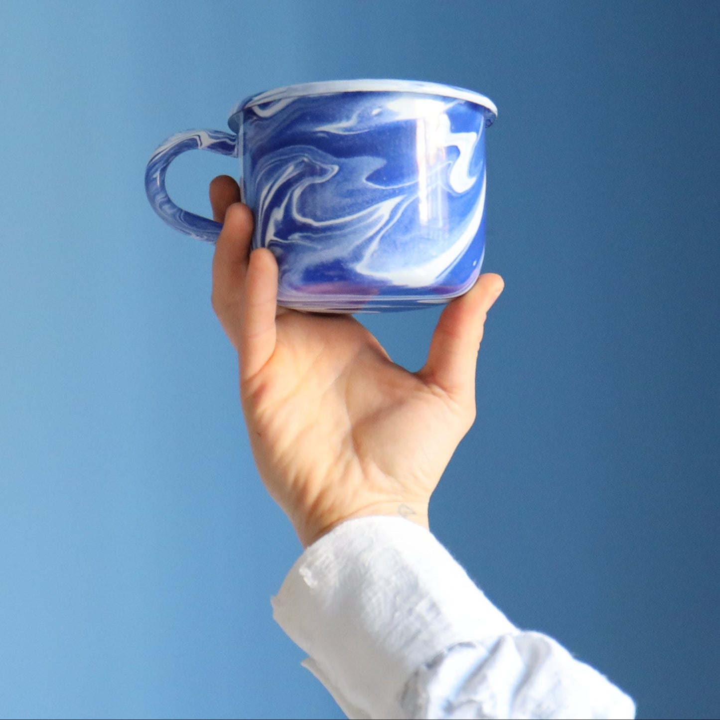 Hand Marbled  Enamelware Dining Set - Blue