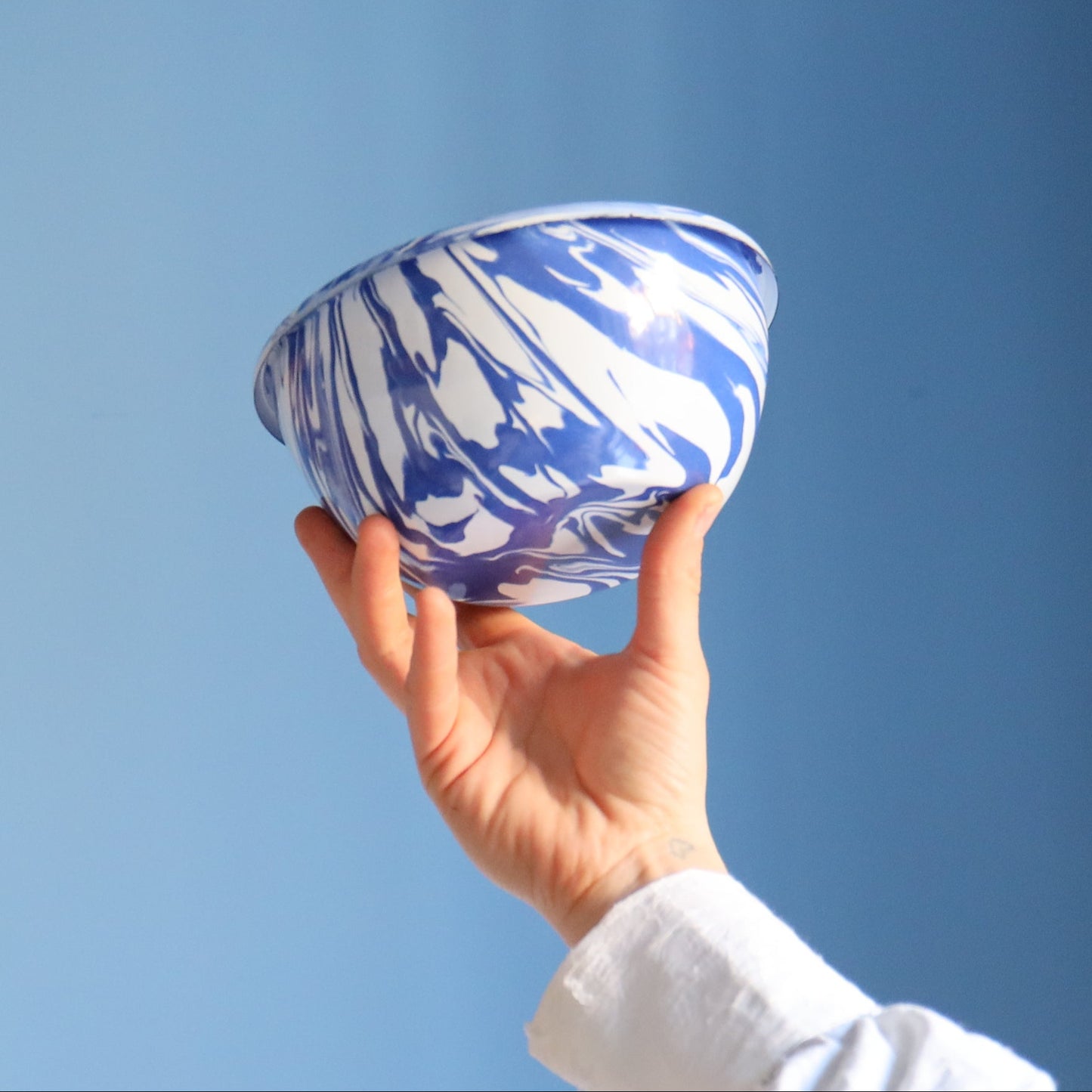 Hand Marbled  Enamelware Dining Set - Blue