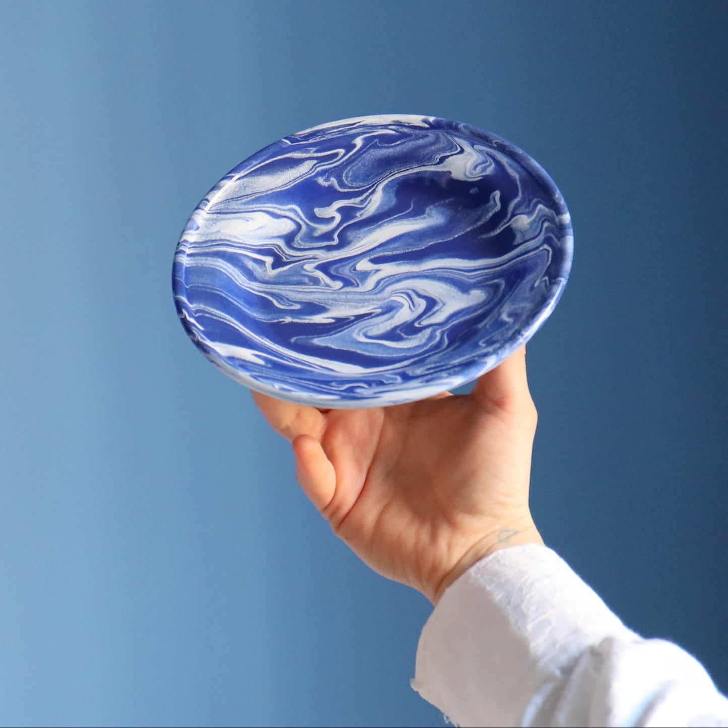 Hand Marbled  Enamelware Dining Set - Blue