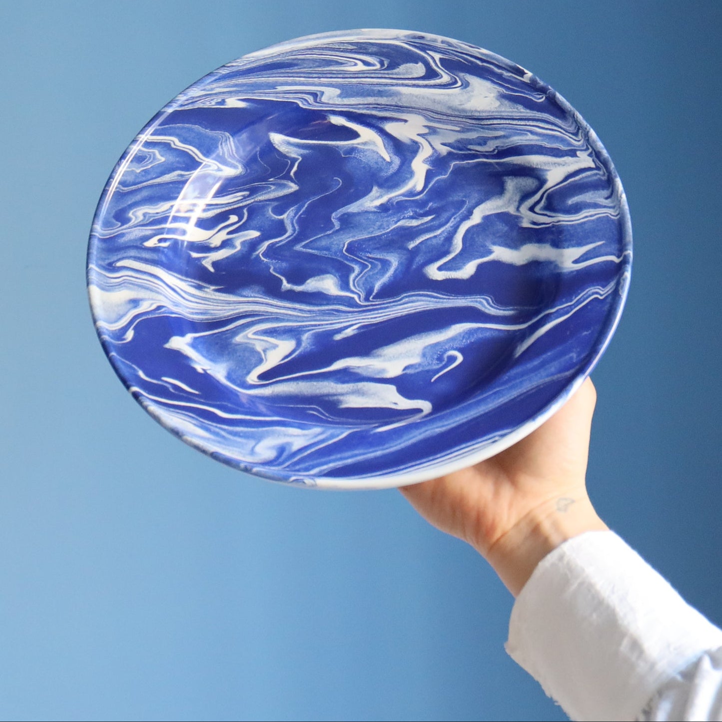 Hand Marbled  Enamelware Dining Set - Blue