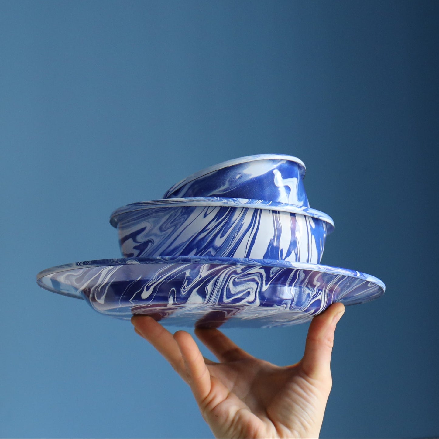 Hand Marbled  Enamelware Dining Set - Blue
