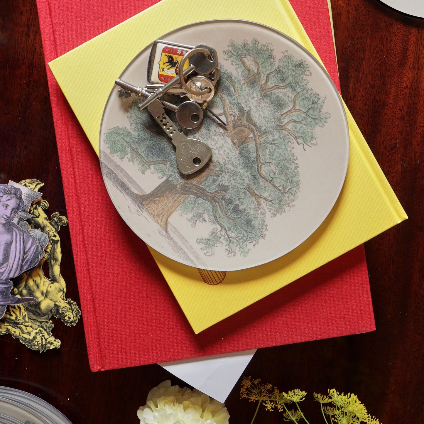 7" Round Chestnut Tree Decoupage Tray