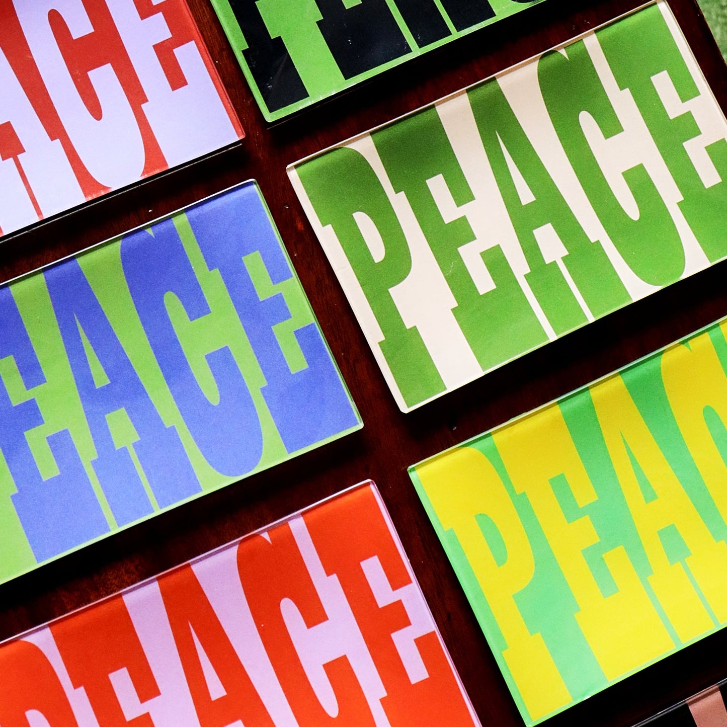 5" x 8" Peace Decoupage Tray - Peach & Olive Green