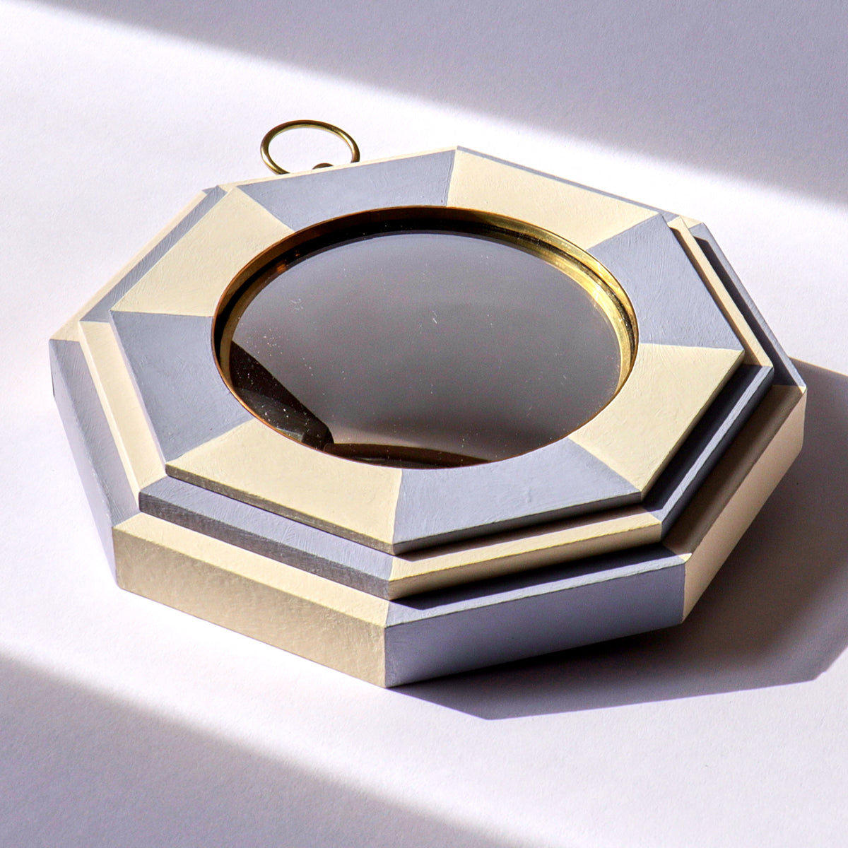 Small Octagonal Mirror - Hand-Painted Lilac & Warm White