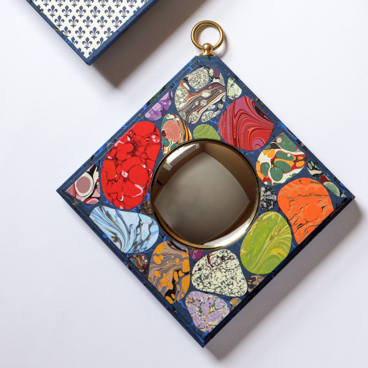 Diamond Mirror - Blue with Specimen Marbles