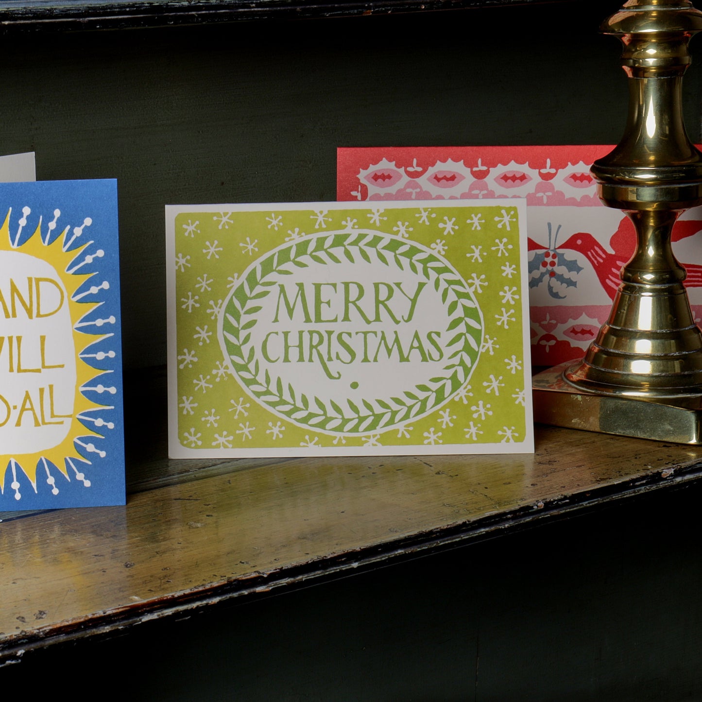 Pack of 10 Merry Christmas Sap & Green Cards
